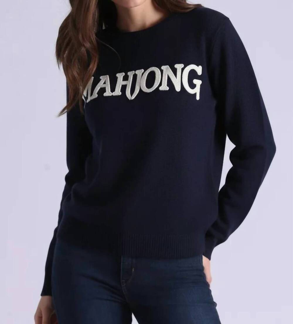 NEW MINNIE ROSE sport embroidered pullover top in navy